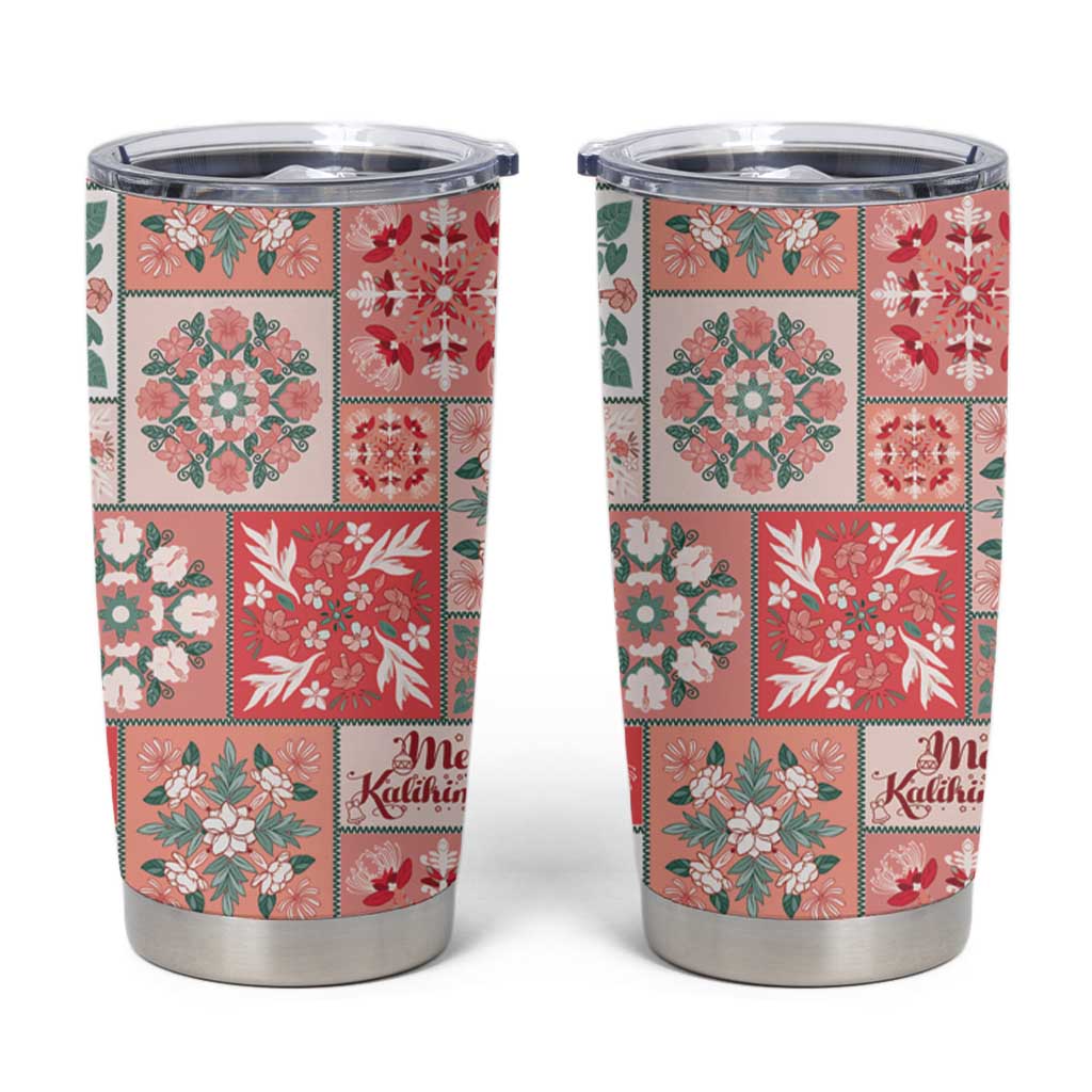 Mele Kalikimaka Hawaii Christmas Tumbler Cup Ulaula Seamless Floral Motif LT9 Red - Polynesian Pride