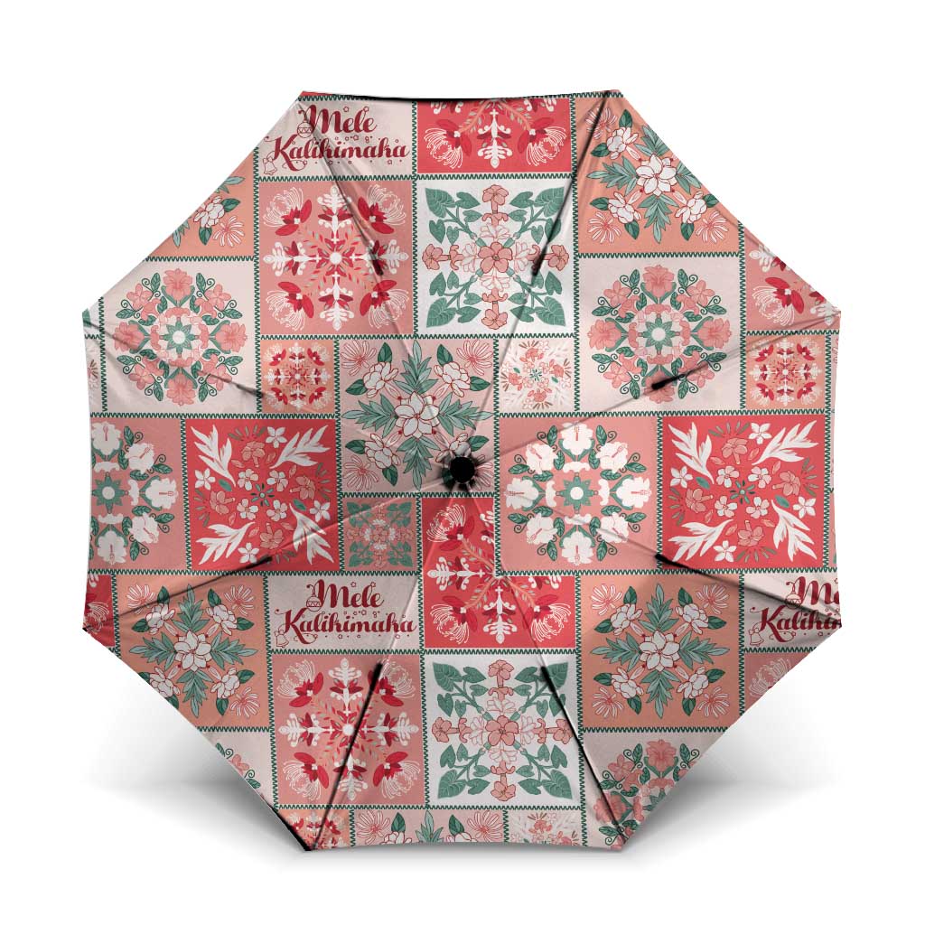 Mele Kalikimaka Hawaii Christmas Umbrella Ulaula Seamless Floral Motif LT9 One Size Folded 11.42 inch Opened Diameter 37.4 inch Red - Polynesian Pride