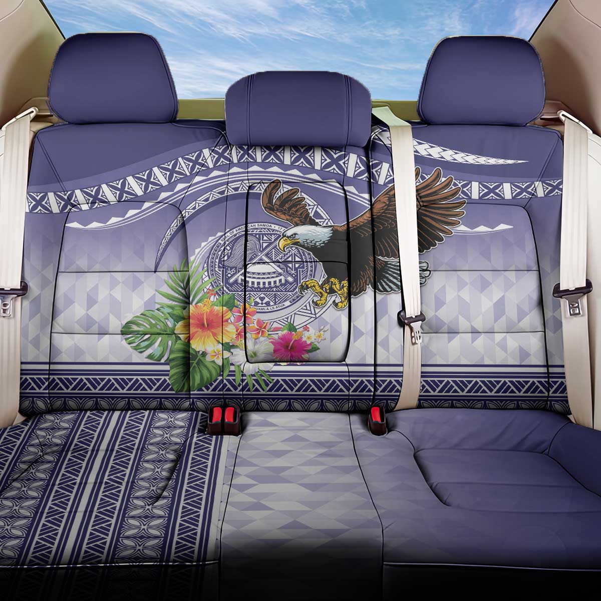 American Samoa Bald Eagle Back Car Seat Cover Polynesian Tropical Flowers LT9 One Size Blue - Polynesian Pride