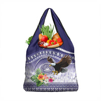American Samoa Bald Eagle Grocery Bag Polynesian Tropical Flowers LT9 1-pack One Size Blue - Polynesian Pride