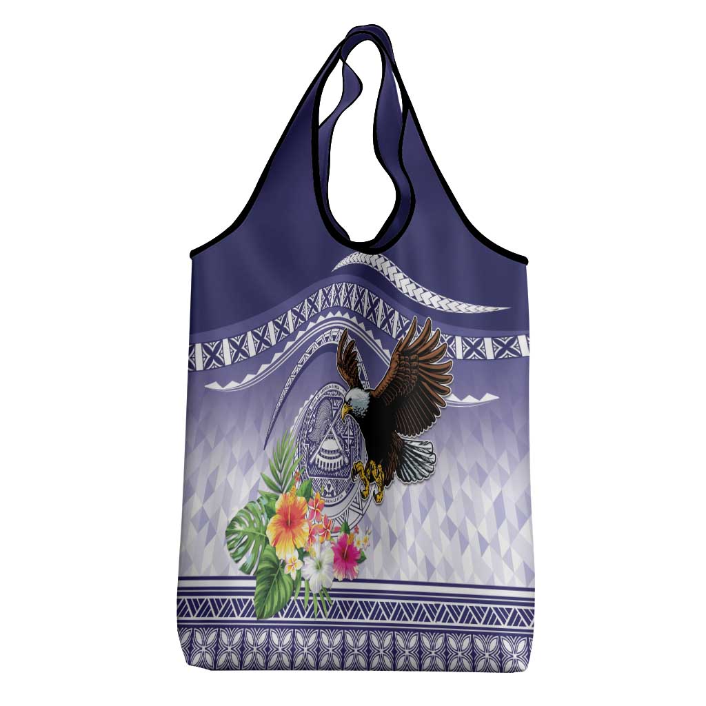 American Samoa Bald Eagle Grocery Bag Polynesian Tropical Flowers LT9 - Polynesian Pride