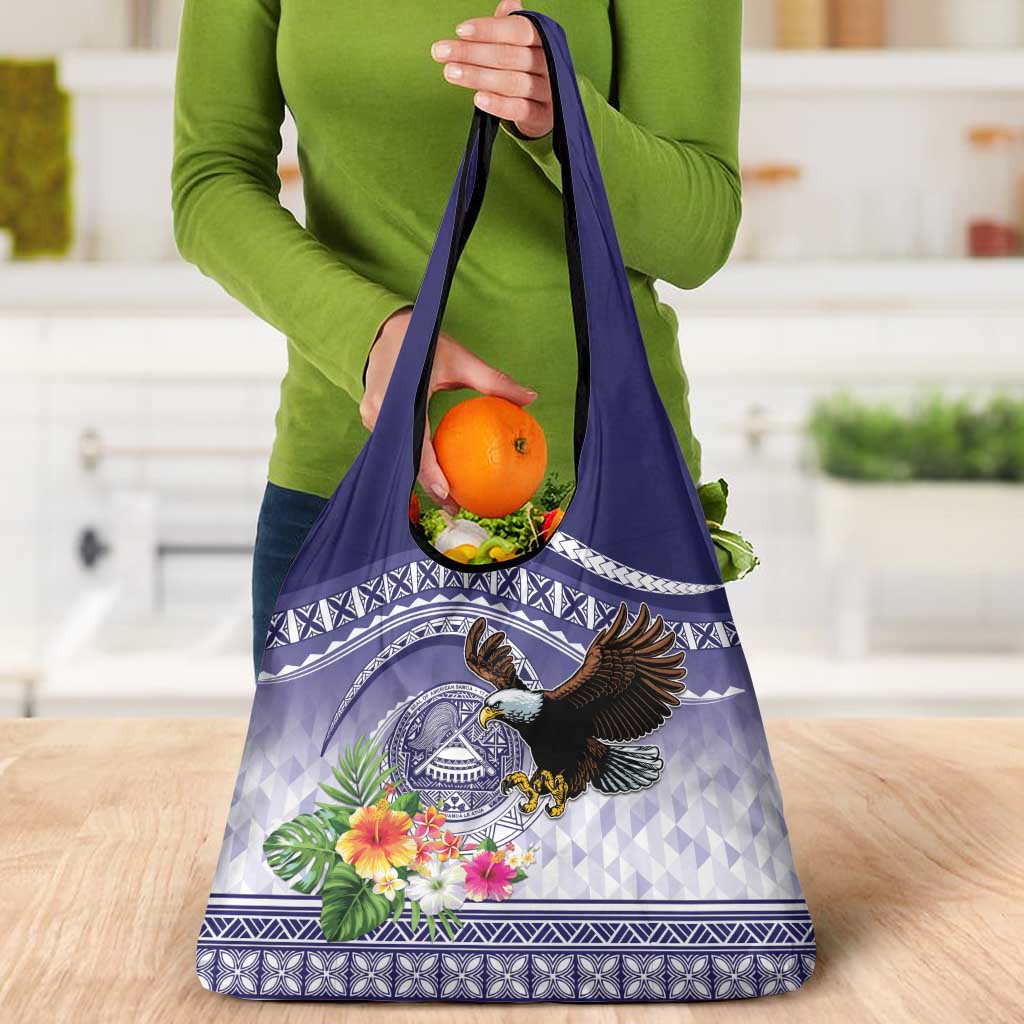 American Samoa Bald Eagle Grocery Bag Polynesian Tropical Flowers LT9 - Polynesian Pride