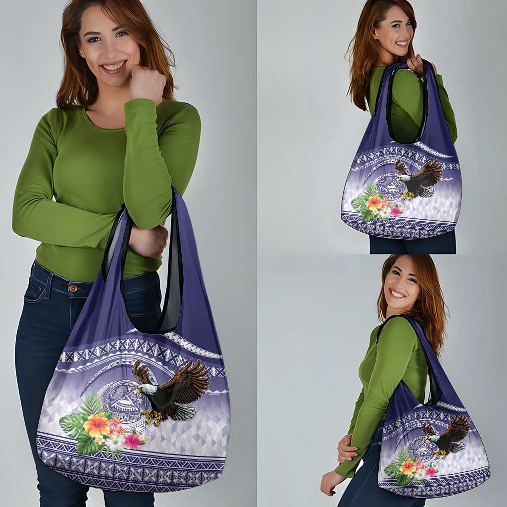 American Samoa Bald Eagle Grocery Bag Polynesian Tropical Flowers LT9 - Polynesian Pride