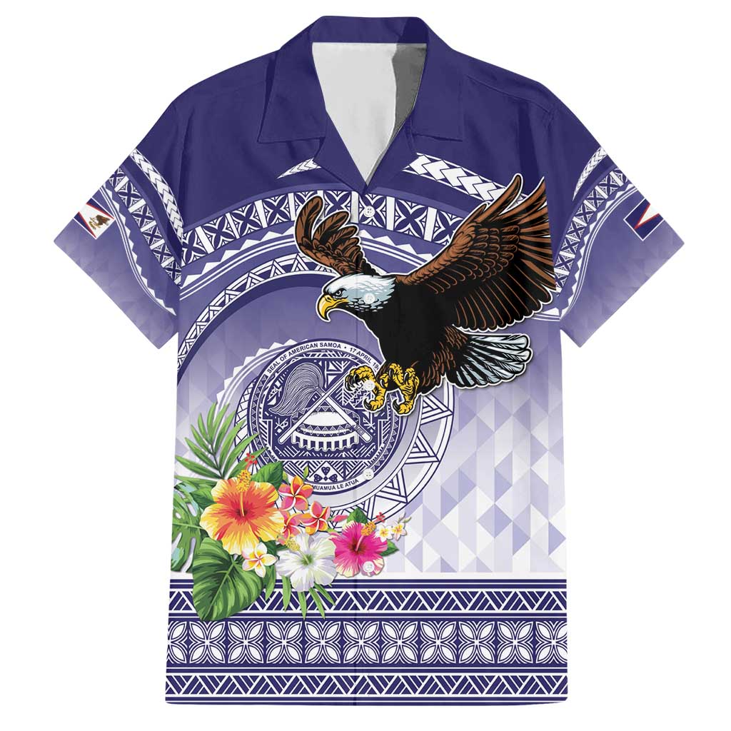 American Samoa Bald Eagle Hawaiian Shirt Polynesian Tropical Flowers