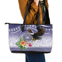 American Samoa Bald Eagle Leather Tote Bag Polynesian Tropical Flowers LT9 - Polynesian Pride