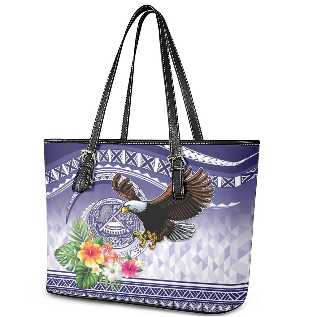 American Samoa Bald Eagle Leather Tote Bag Polynesian Tropical Flowers LT9 - Polynesian Pride