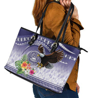 American Samoa Bald Eagle Leather Tote Bag Polynesian Tropical Flowers LT9 - Polynesian Pride