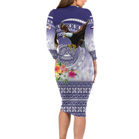 American Samoa Bald Eagle Long Sleeve Bodycon Dress Polynesian Tropical Flowers LT9 - Polynesian Pride