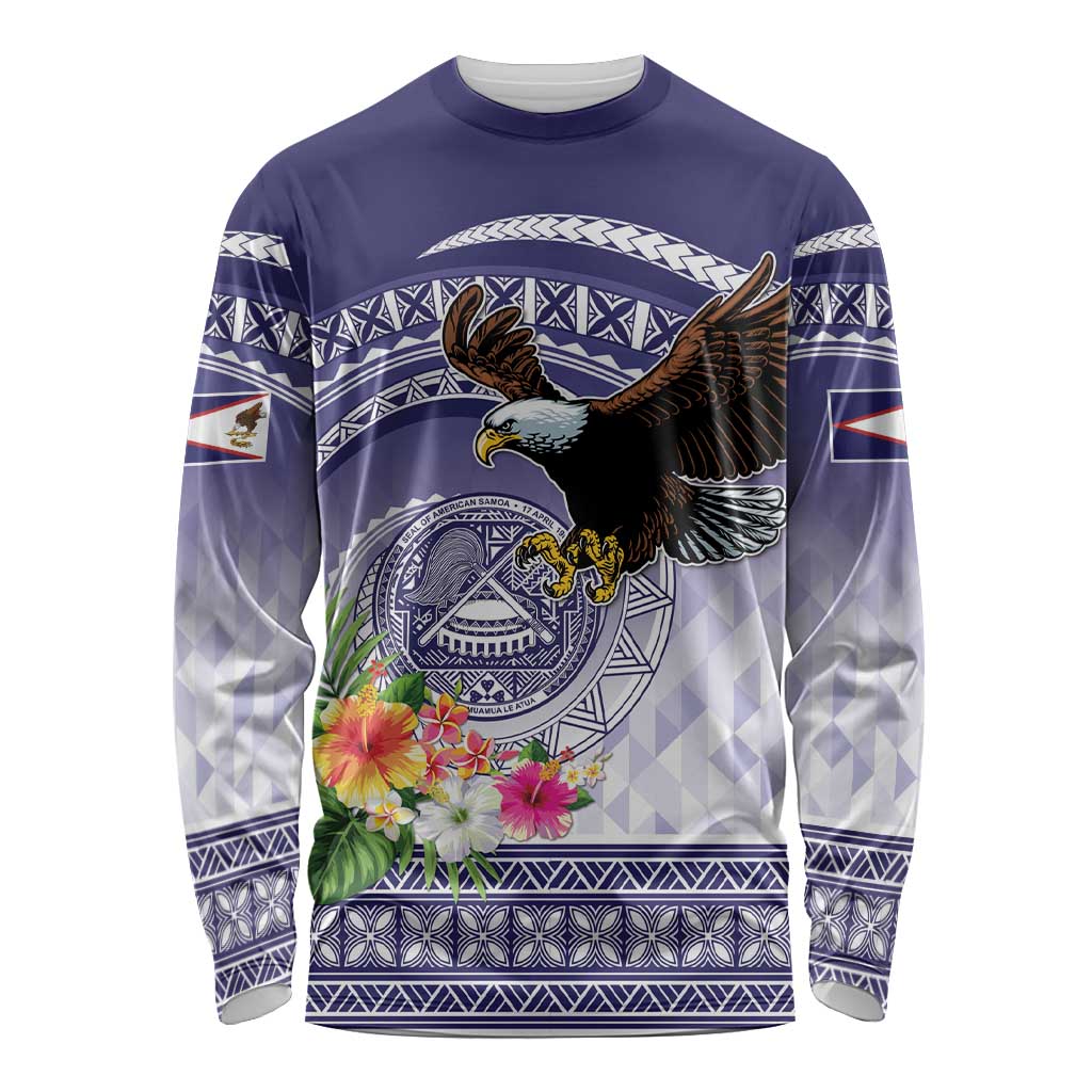 American Samoa Bald Eagle Long Sleeve Shirt Polynesian Tropical Flowers