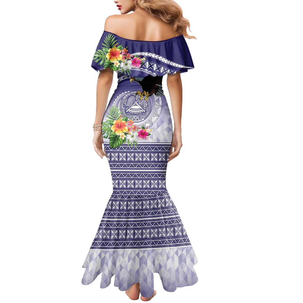 American Samoa Bald Eagle Mermaid Dress Polynesian Tropical Flowers LT9 - Polynesian Pride