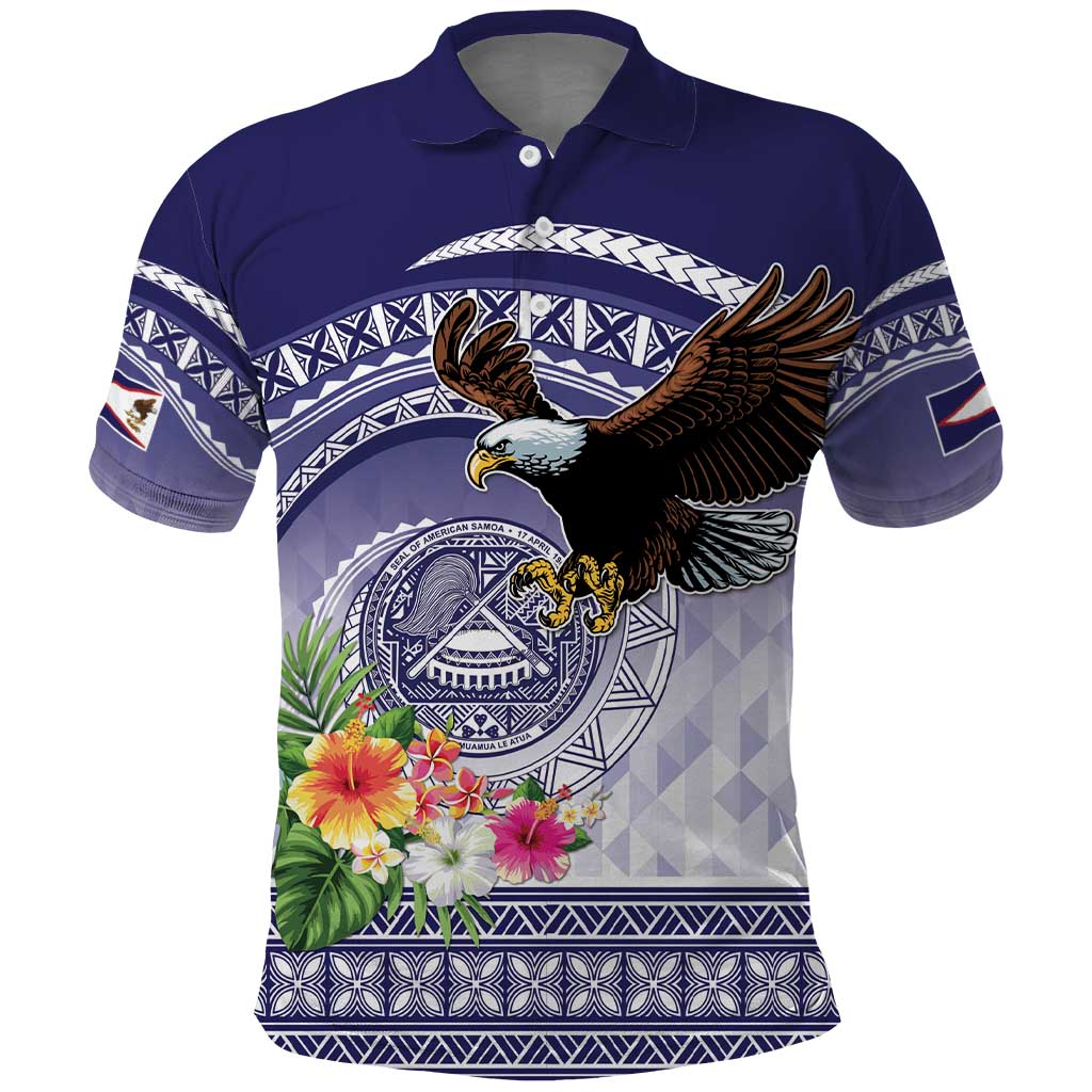 American Samoa Bald Eagle Polo Shirt Polynesian Tropical Flowers