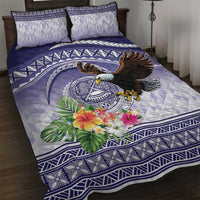 American Samoa Bald Eagle Quilt Bed Set Polynesian Tropical Flowers LT9 Blue - Polynesian Pride