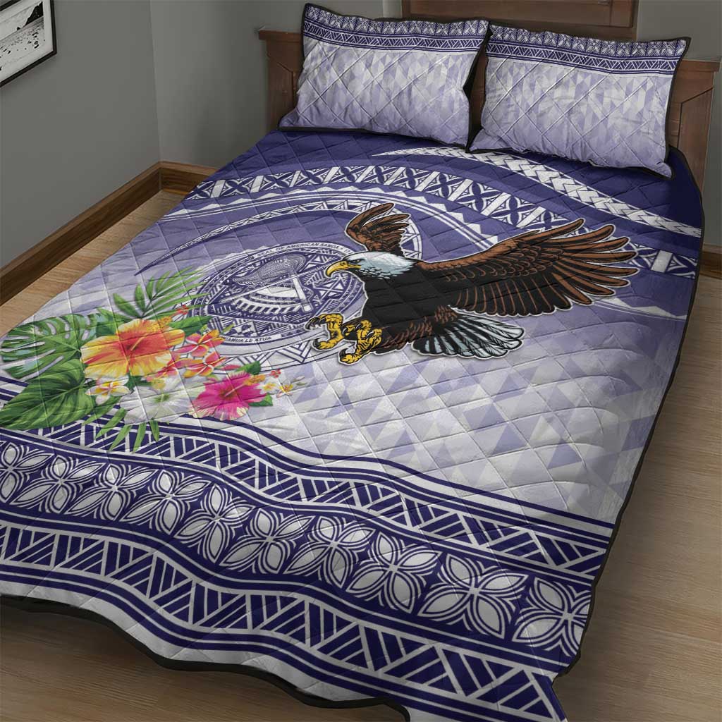 American Samoa Bald Eagle Quilt Bed Set Polynesian Tropical Flowers LT9 - Polynesian Pride