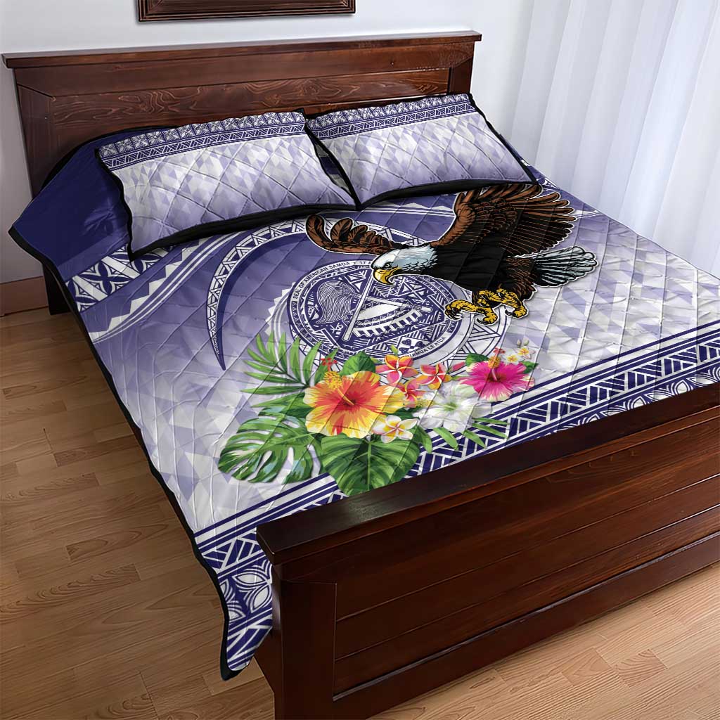 American Samoa Bald Eagle Quilt Bed Set Polynesian Tropical Flowers LT9 - Polynesian Pride