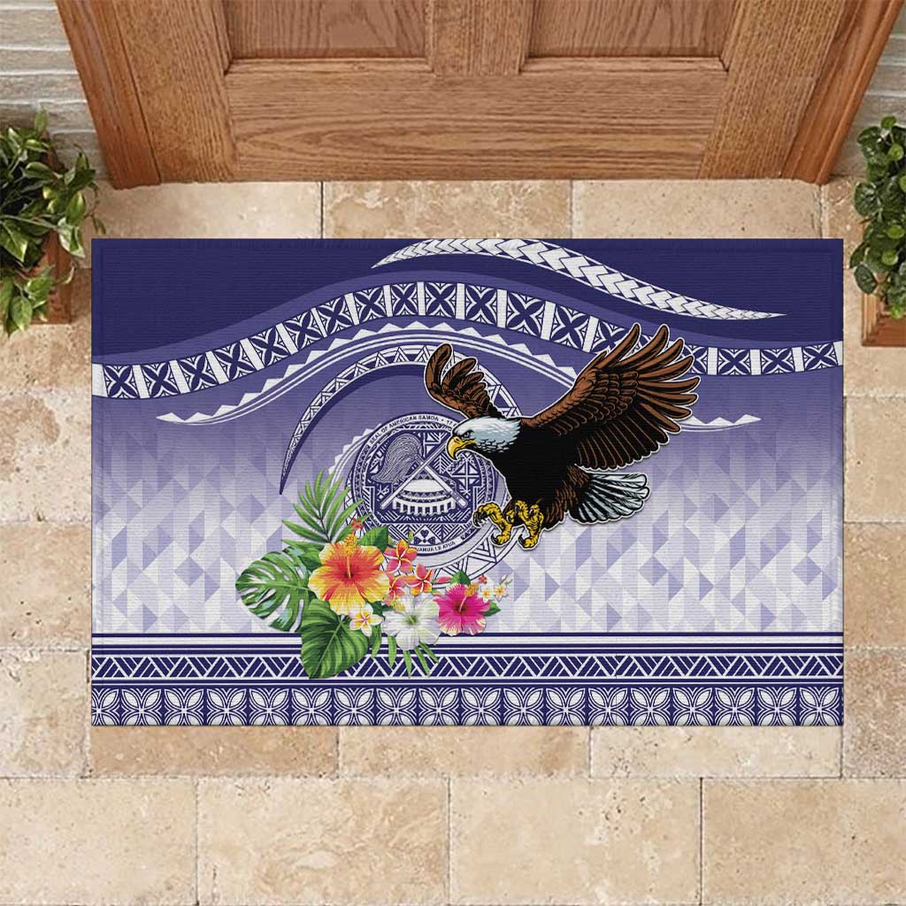 American Samoa Bald Eagle Rubber Doormat Polynesian Tropical Flowers LT9 Blue - Polynesian Pride
