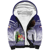 American Samoa Bald Eagle Sherpa Hoodie Polynesian Tropical Flowers LT9 Unisex Blue - Polynesian Pride