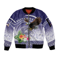 American Samoa Bald Eagle Sleeve Zip Bomber Jacket Polynesian Tropical Flowers LT9 Unisex Blue - Polynesian Pride
