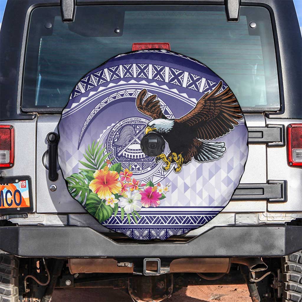 American Samoa Bald Eagle Spare Tire Cover Polynesian Tropical Flowers