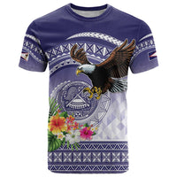 American Samoa Bald Eagle T Shirt Polynesian Tropical Flowers LT9 Blue - Polynesian Pride