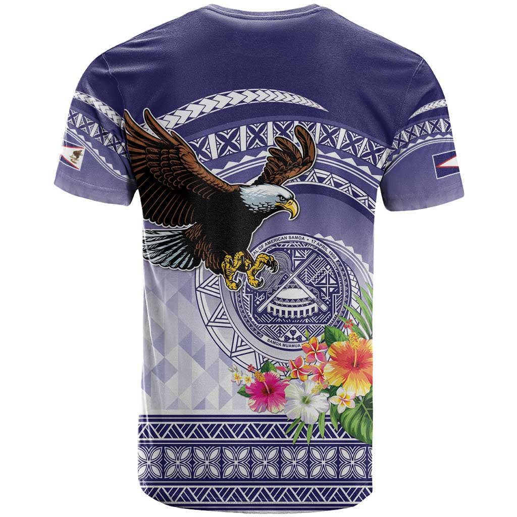 American Samoa Bald Eagle T Shirt Polynesian Tropical Flowers LT9 - Polynesian Pride
