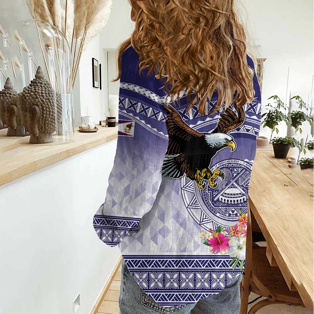 American Samoa Bald Eagle Women Casual Shirt Polynesian Tropical Flowers LT9 - Polynesian Pride