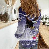 American Samoa Bald Eagle Women Casual Shirt Polynesian Tropical Flowers LT9 - Polynesian Pride