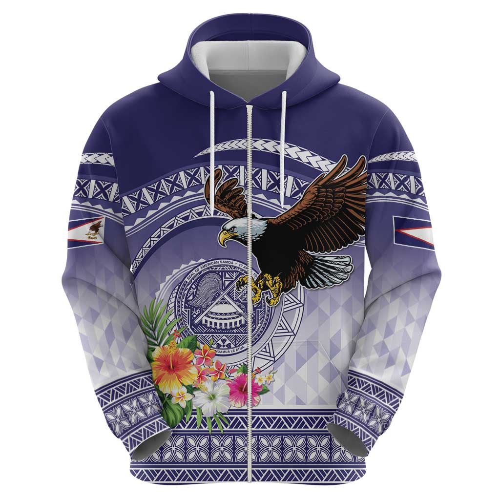 American Samoa Bald Eagle Zip Hoodie Polynesian Tropical Flowers LT9 - Polynesian Pride