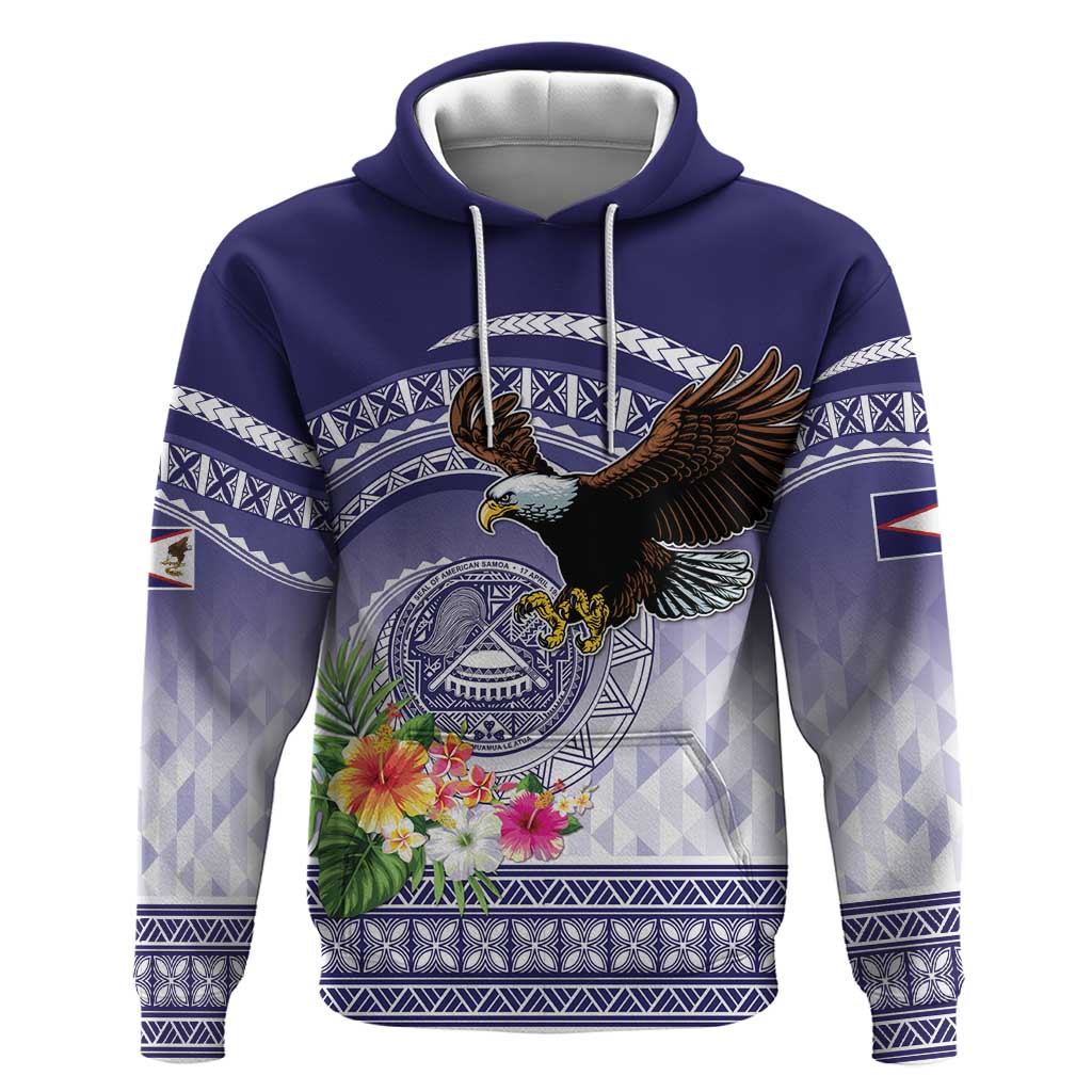 American Samoa Bald Eagle Zip Hoodie Polynesian Tropical Flowers LT9 Pullover Hoodie Blue - Polynesian Pride