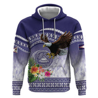 American Samoa Bald Eagle Zip Hoodie Polynesian Tropical Flowers LT9 Pullover Hoodie Blue - Polynesian Pride