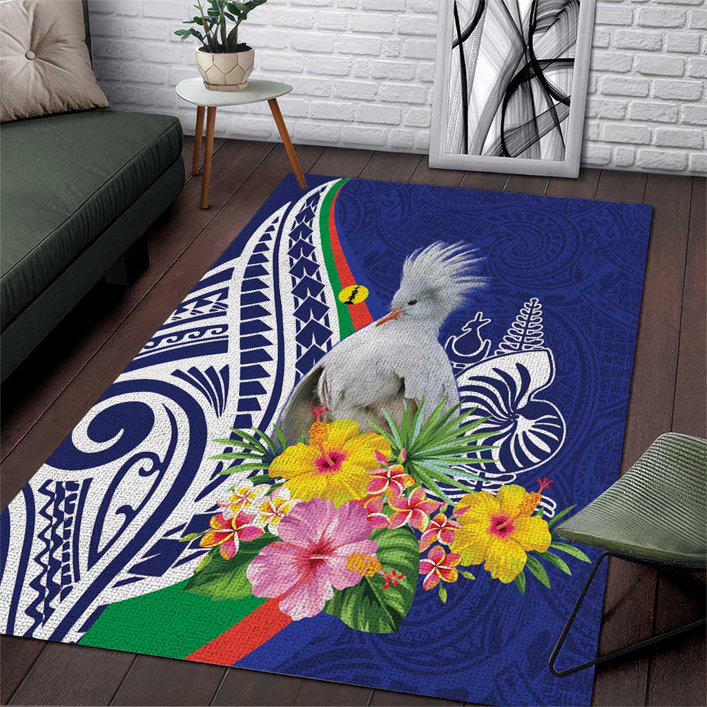 New Caledonia Kagu Bird Area Rug Polynesian Tropical Flowers LT9 Blue - Polynesian Pride