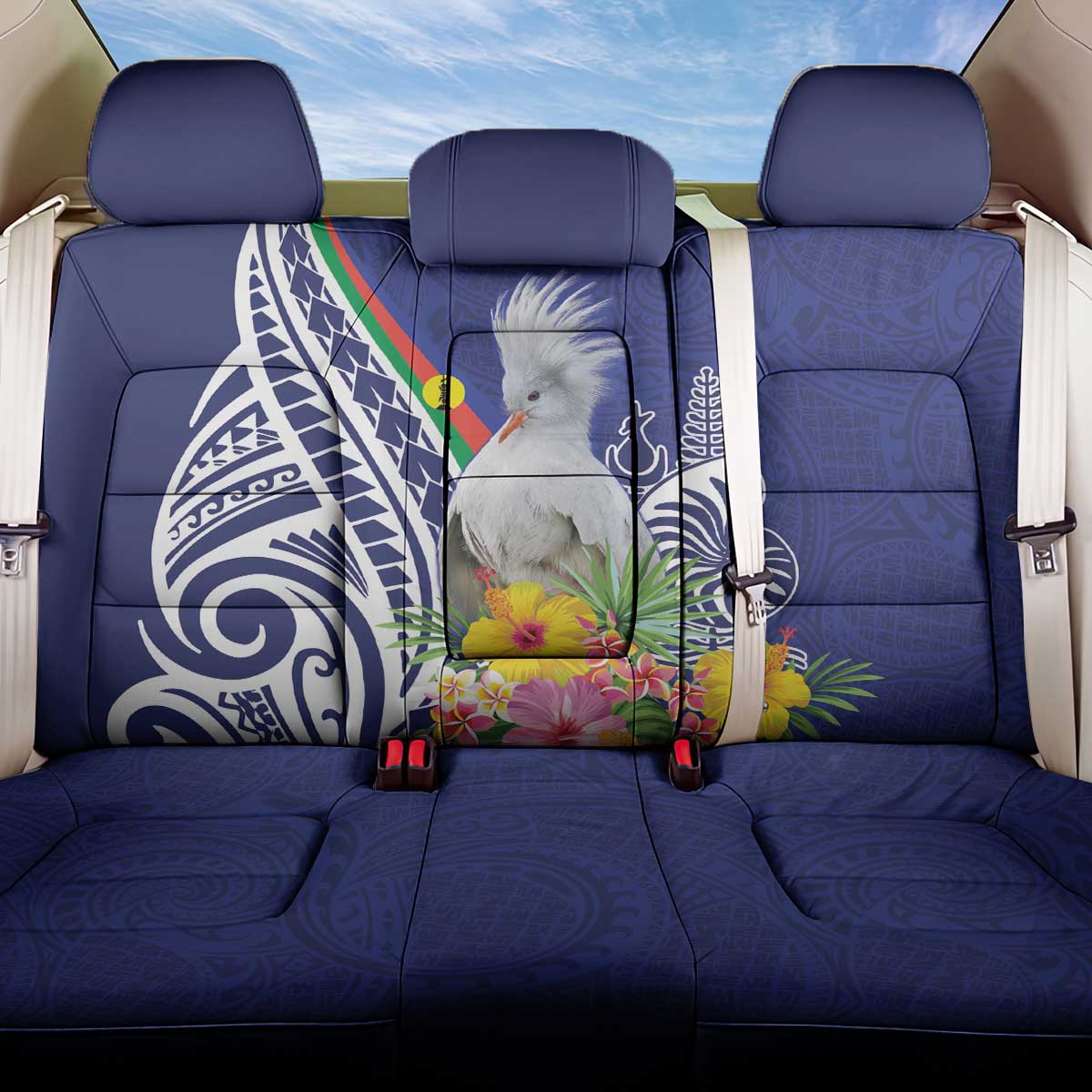 New Caledonia Kagu Bird Back Car Seat Cover Polynesian Tropical Flowers LT9 One Size Blue - Polynesian Pride