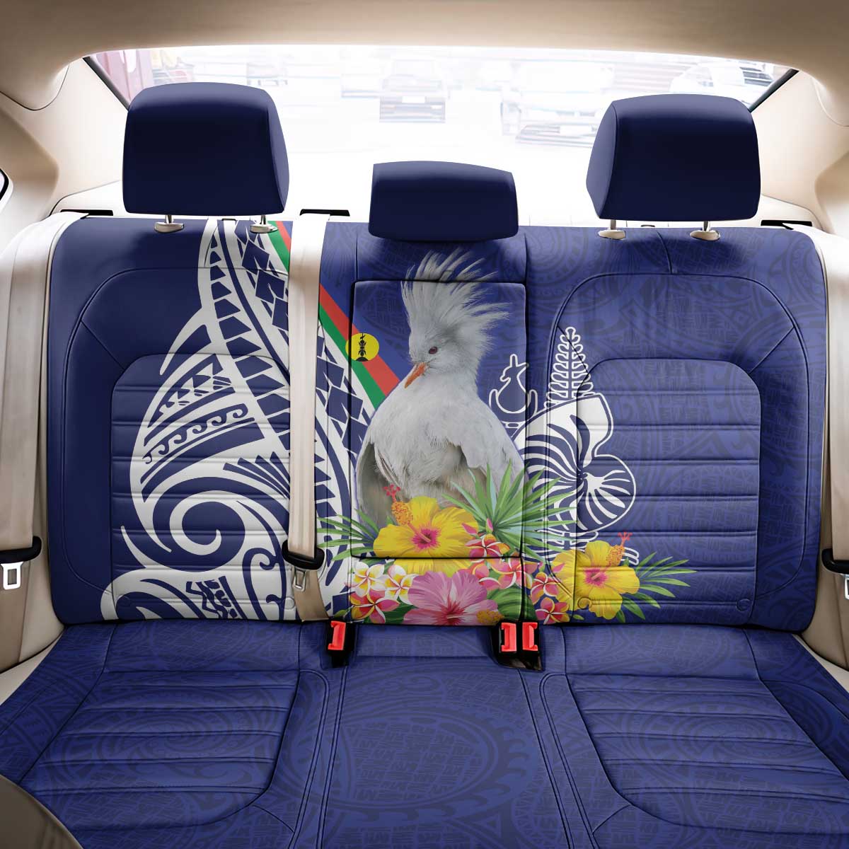 New Caledonia Kagu Bird Back Car Seat Cover Polynesian Tropical Flowers LT9 - Polynesian Pride