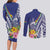 New Caledonia Kagu Bird Couples Matching Long Sleeve Bodycon Dress and Long Sleeve Button Shirt Polynesian Tropical Flowers