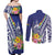 New Caledonia Kagu Bird Couples Matching Off Shoulder Maxi Dress and Long Sleeve Button Shirt Polynesian Tropical Flowers