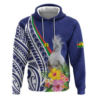 New Caledonia Kagu Bird Hoodie Polynesian Tropical Flowers LT9 Pullover Hoodie Blue - Polynesian Pride