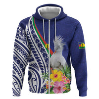 New Caledonia Kagu Bird Hoodie Polynesian Tropical Flowers LT9 Zip Hoodie Blue - Polynesian Pride