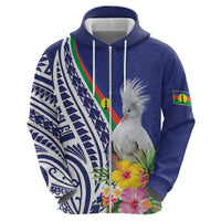 New Caledonia Kagu Bird Hoodie Polynesian Tropical Flowers LT9 - Polynesian Pride