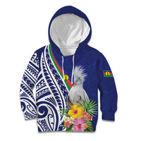 New Caledonia Kagu Bird Kid Hoodie Polynesian Tropical Flowers LT9 Hoodie Blue - Polynesian Pride