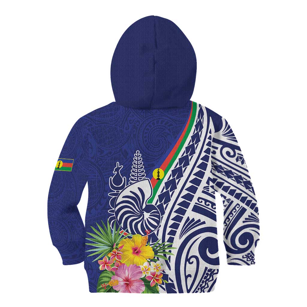 New Caledonia Kagu Bird Kid Hoodie Polynesian Tropical Flowers LT9 - Polynesian Pride