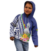 New Caledonia Kagu Bird Kid Hoodie Polynesian Tropical Flowers LT9 - Polynesian Pride
