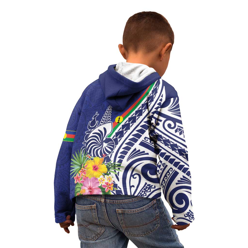 New Caledonia Kagu Bird Kid Hoodie Polynesian Tropical Flowers LT9 - Polynesian Pride