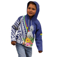 New Caledonia Kagu Bird Kid Hoodie Polynesian Tropical Flowers LT9 - Polynesian Pride