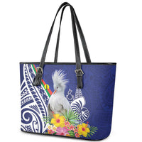New Caledonia Kagu Bird Leather Tote Bag Polynesian Tropical Flowers LT9 - Polynesian Pride