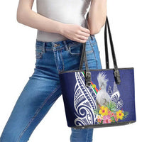 New Caledonia Kagu Bird Leather Tote Bag Polynesian Tropical Flowers LT9 - Polynesian Pride