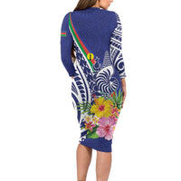New Caledonia Kagu Bird Long Sleeve Bodycon Dress Polynesian Tropical Flowers LT9 - Polynesian Pride