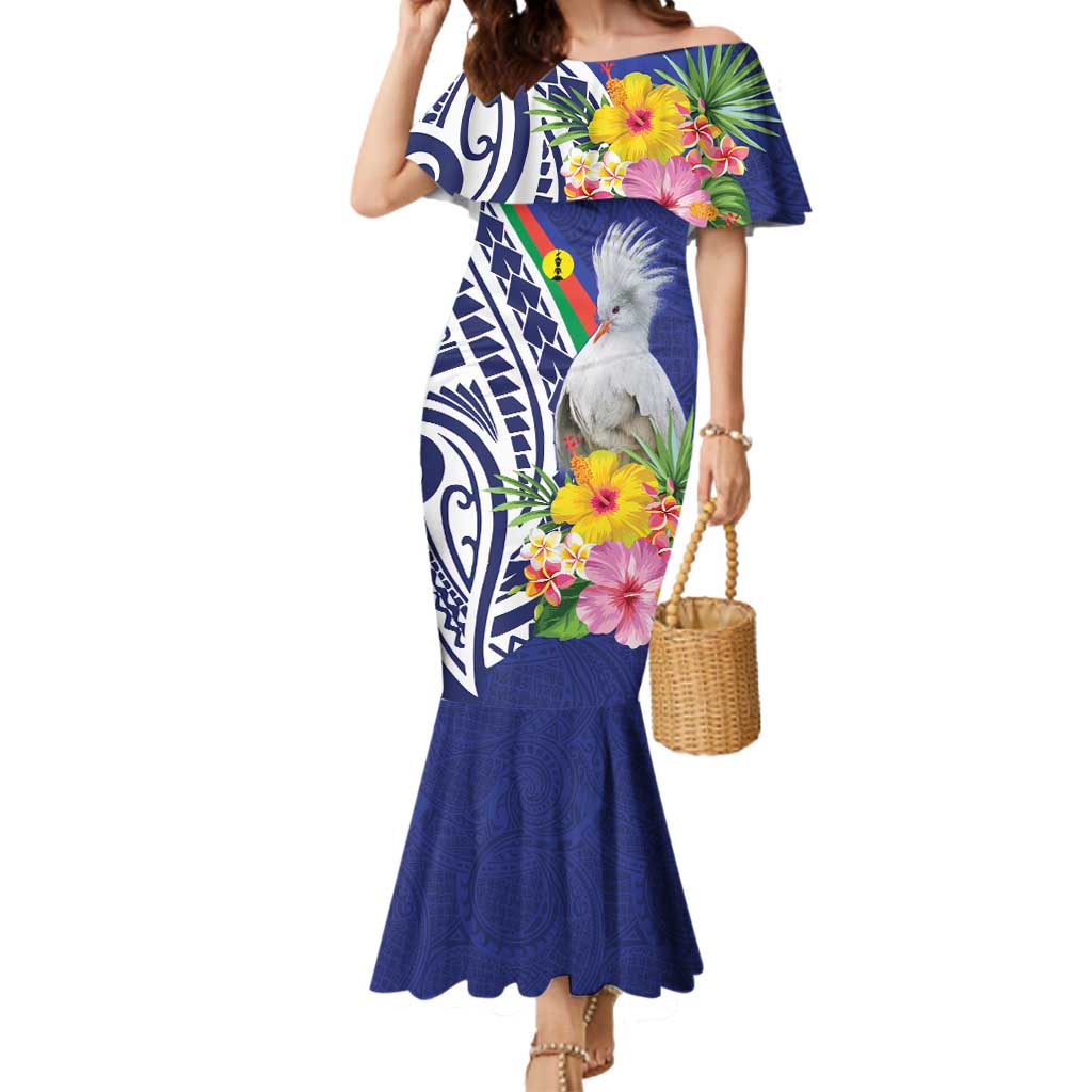 New Caledonia Kagu Bird Mermaid Dress Polynesian Tropical Flowers