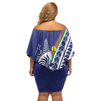 New Caledonia Kagu Bird Off Shoulder Short Dress Polynesian Tropical Flowers LT9 - Polynesian Pride