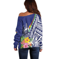 New Caledonia Kagu Bird Off Shoulder Sweater Polynesian Tropical Flowers LT9 - Polynesian Pride