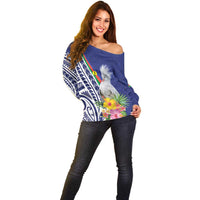 New Caledonia Kagu Bird Off Shoulder Sweater Polynesian Tropical Flowers LT9 - Polynesian Pride