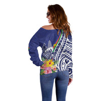 New Caledonia Kagu Bird Off Shoulder Sweater Polynesian Tropical Flowers LT9 - Polynesian Pride